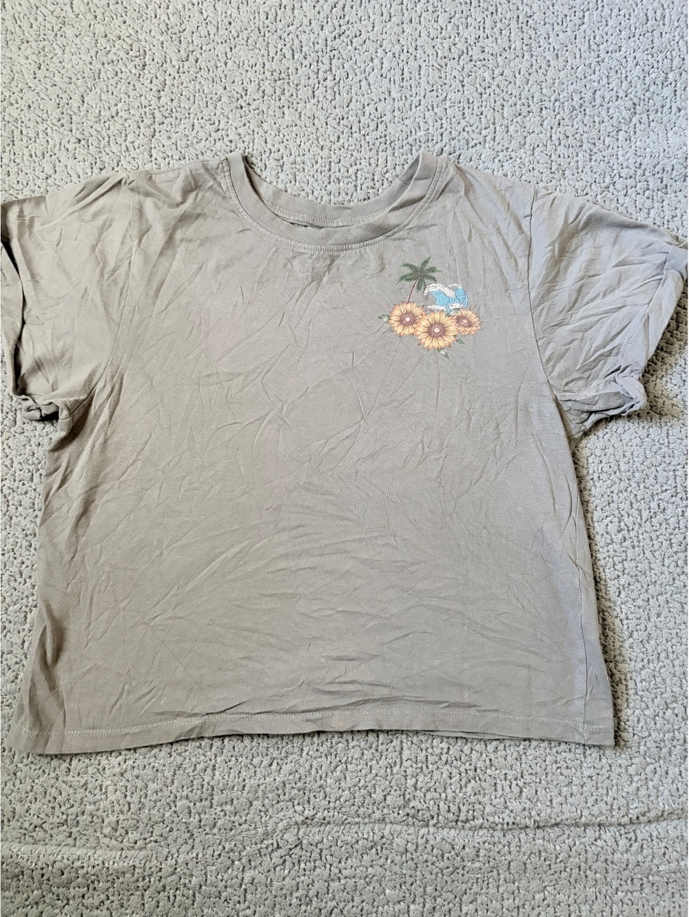 Beige Vibe N' Media sunflower beach graphic T-shirt